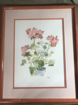 Nice "Flowering Plant Scene" Watercolor Painting - Signed And Framed - Изображение 1 из 4