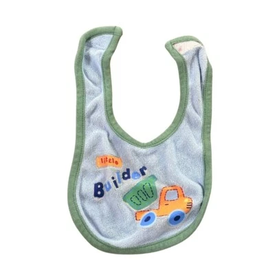 Baby Bib "Little Builder" Dump Truck Blue Green Terry Cloth — 第 1/2 张图片