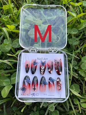 Tips per unghie finte/farfalla/rosso/nero/bicolore/lucente/diamante/luccicante - Immagine 1 di 3