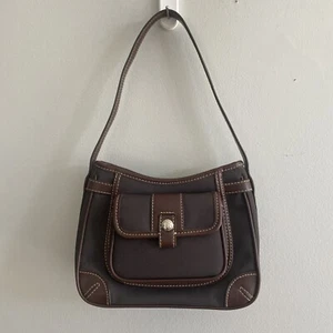 Etienne Aigner small Handbag polyester And Canvas W/Silver accents w/Brown Trim - Picture 1 of 11