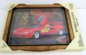 Vintage 1980s Wall Clock Red Lamborghini Countach LP500 S w/ Box Working - Picture 1 of 4