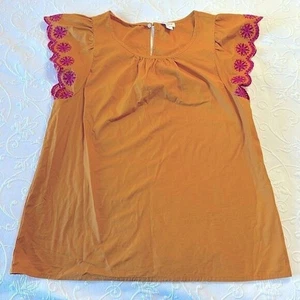 J. Crew Boho Orange & Pink Embroidered Flutter Sleeve Camisole Top Small - Picture 1 of 5