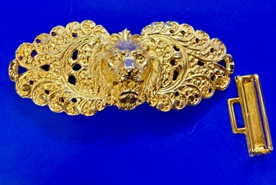 Lions Head Victorian Style Ornate Large Vintage Gay Boyer Belt Buckle With Clip - Image 1 of 4