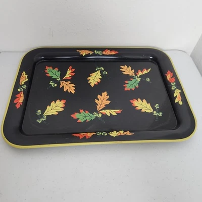 Vintage Fall Leaves, Autumn Serving Tray, Metal Tray, Oak Leaves Acorns, - Image 1 of 4