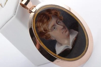 Antike Miniatur 585 er Rosegold Gold Guache Opalplatte - - Bild 1 von 4