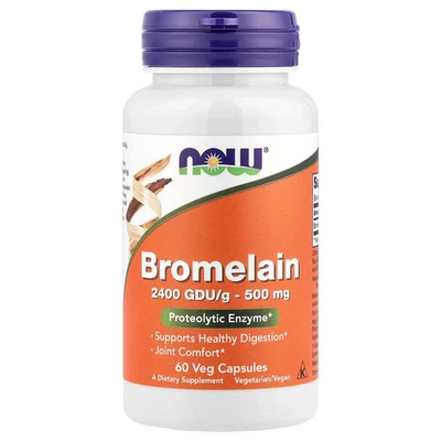 Now Foods Bromelina 500 mg 60 Cápsulas Vegetales GMP Calidad Asegurada, Vegano, Foto 1 de 3