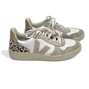 Veja Sneakers White Beige Leather Suede Leopard Print Low Top Women’s Size 10 - Picture 1 of 6