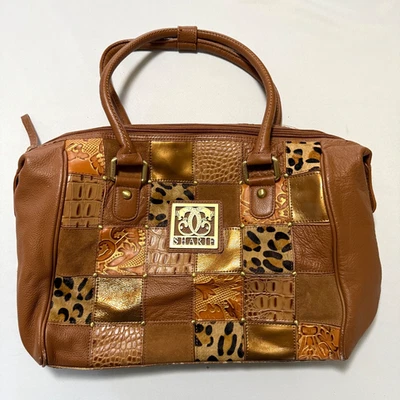 Bolso de Mano Sharif Cuero Patchwork 14" Piezas/Reparación Piel de Serpiente Estampado de Guepardo Foto 1 de 4