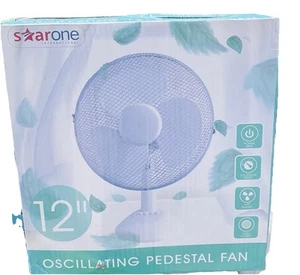 NEW 12" WHITE CHROME 3 SPEED OSCILLATING FREE-STANDING COOLING DESK TABLE FAN - Picture 1 of 6