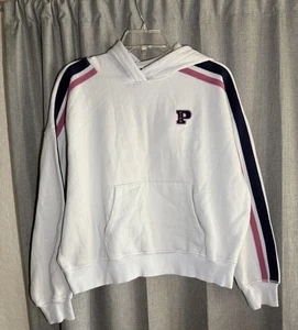 Felpa con cappuccio Victoria's Secret rosa edera pile campus pullover taglia S blu rosa righe - Foto 1 di 6