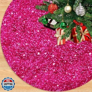 Gonna per albero di Natale 21 pollici rosa caldo gonna per albero con paillettes velluto - Foto 1 di 5