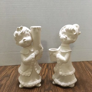 Bemaltfertige Caroler Kerzenständer Halter unbehandelt Keramik Biskuit Mädchen & Junge - Bild 1 von 10