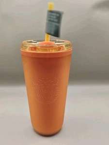 Starbucks Tumbler Summer 2025 Neon Orange Soft Touch 16 oz Hot Cold Cup - Bild 1 von 5