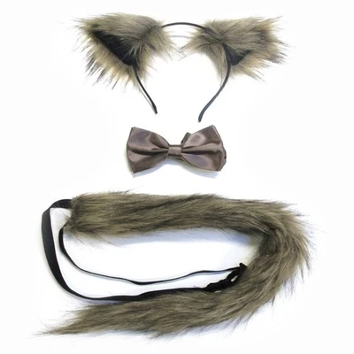 AMAKANDO Wolf Kostüm-Set mit Wolfsohren Fliege und Schwänzchen - Damen Kostümzubehör Hund