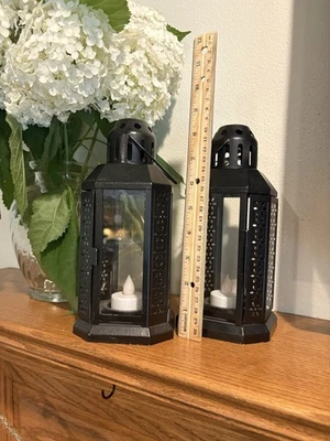 "Linterna colgante de luz de té IKEA mate de metal negro de 8"" de alto jardín interior exterior" Foto 1 de 2