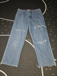Jeans Levis 550 Tag Tg 8 M Relaxed Gamba Conica Cropped Blu Distress Made 2008 - Foto 1 di 12