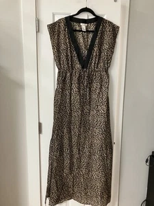 Michael Kors NWT Swimsuit Coverup Long Cotton Sz L Khaki/Black Animal Print - Picture 1 of 5