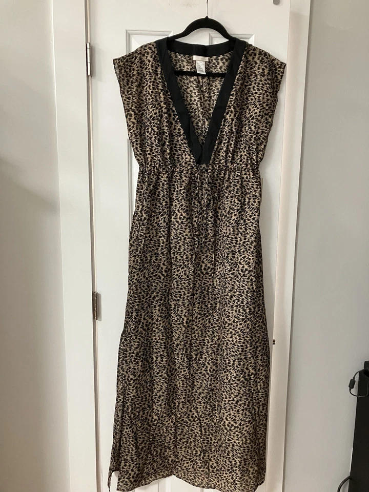 Michael Kors NWT Swimsuit Coverup Long Cotton Sz L Khaki/Black Animal Print - Image 1 of 4