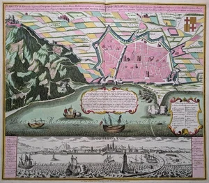 Barcelona - Barcino Metropolis - Seutter 1730 - Rares, altkoloriertes Original - Bild 1 von 3