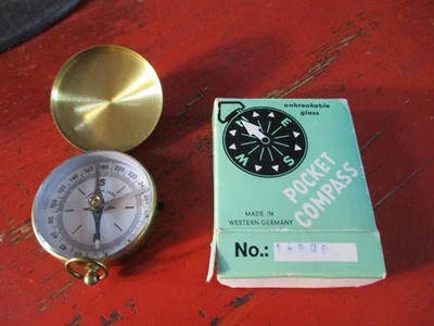 Brújula de Bolsillo Vintage Vidrio Irrompible Hecha en Alemania Occidental Caja No. 14808 Foto 1 de 4