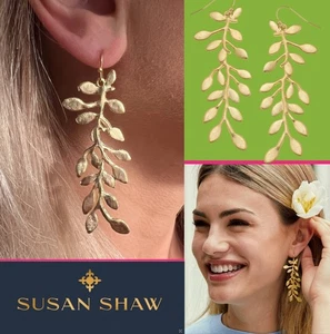 Susan Shaw Jewelry Gold Vine Earrings 24k TPG MSRP $68 - Picture 1 of 13