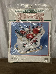 New Sealed VTG 1990 Bucilla Christmas Rose Sleigh Craft Home Decor Needlecraft - Picture 1 of 8