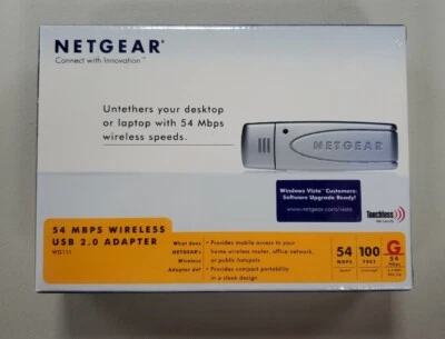 NETGEAR Wireless G USB 2.0 Adapter WG111 54 MBPS 2.4 GHz 802.11g New In Box - Image 1 of 2