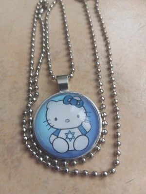  Hello Kitty Hanukkah  Jewish Star Of David Glass Dome  Necklace Cabochon  - Image 1 of 3