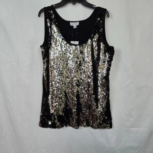 Calvin Klein Damen Schwarz Silber Wende Pailletten Ärmellos Party Top Large Neu - Bild 1 von 9