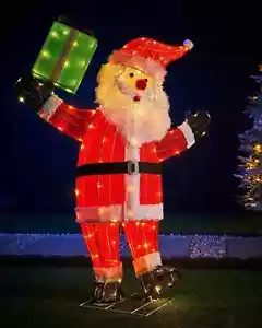 Pre-Lit Weihnachten Weihnachtsmann mit Geschenkbox LED beleuchtet groß Outdoor Gartendeko - Bild 1 von 5