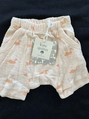 Kate Quinn NWT Peach Tiny Swans Pointelle Classic Pocket Panda Shorts-0-3Mos - Image 1 of 4