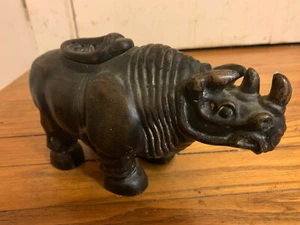 *ANTIQUE* Vintage Cast Iron Rhinoceros Figurine Potpourri Holder Incense Burner - Picture 1 of 8