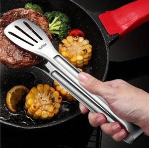 1Pc Versatile & Durable Stainless Steel Serving Tongs - Food-Safe For BBQ, Salad - Picture 1 of 6