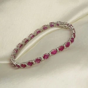 Natural Ruby with Moissanite Bracelet in Sterling Silver,Ruby Bracelet for Women - Picture 1 of 3