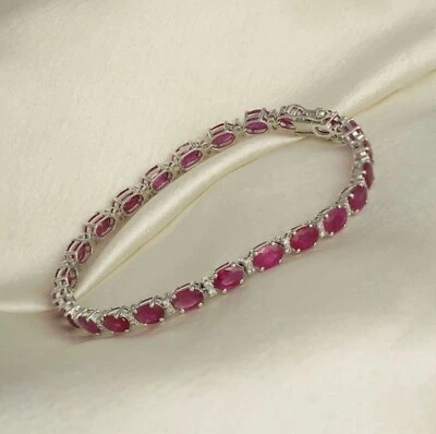 Natural Ruby with Moissanite Bracelet in Sterling Silver,Ruby Bracelet for Women - Image 1 of 3