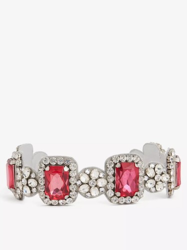 MOSCHINO Spilla Rossa Cristallo Abbellita Statement Collana Choker NUOVA IN SCATOLA RARA