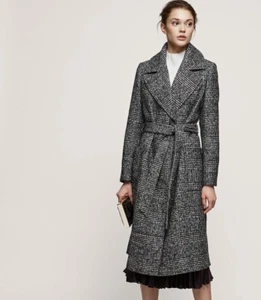 Reiss Black & White Chay Houndstooth Wrap Coat Size UK 12 £275.00 💫 - Picture 1 of 10