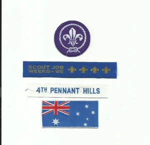 AS SCOUT AUSTRALIA 4 DIFFERENT 4TH PENNANT HILLS, JOB WEEK 85, FLAG, WORLD CREST - Picture 1 of 1