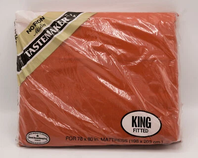 Sábana Ajustable Vintage Tastemaker King 78 X 80 Naranja Quemado Sin Muselina de Hierro NUEVA Foto 1 de 4