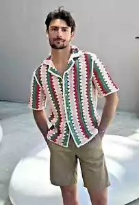 ZARA MAN STRIPED CROCHET SHIRT LIMITED EDITION S-XL REF.7200/478 - Picture 1 of 12