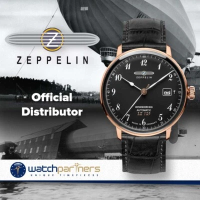 Zeppelin LZ129 Hindenburg Auto Watch Black dial R/Gold case Clear back 7068-2 - Image 1 of 2