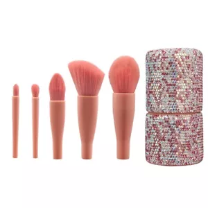 5 brochas de maquillaje base sintética en polvo pincel rosa con estuche Bling - Imagen 1 de 6