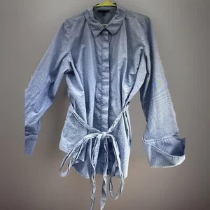 NWT LANE BRYANT Belted Shirt/Blouse sz 24 Light Blue/White Specks Long Sleeves - Picture 1 of 9