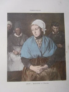 Gravure 19° Gros Bretonne a l'église - Picture 1 of 1