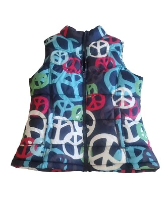 Chaleco acolchado retro antiguo azul marino juvenil signo de la paz multicolor sin mangas talla XL 14 Foto 1 de 4