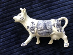 Vtg Porcelain cow creamer / scculant planter DBL Holland hand painted windmill - Picture 1 of 5