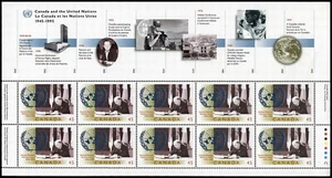 Canada Stamps Pane of 10, United Nations-50th Anniversary, #1584i MNH - Picture 1 of 1