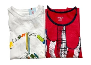 Cat Jack Boys Short Sleeve Graphic T-shirt 2 Pc Bundle Lot White Red New M 8/10 - Picture 1 of 5