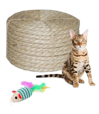 Sisal Rope 40m (131ft) x 6mm | Cat Scratcher Replacement Rope - 1 Free Toy incl - Image 1 of 4