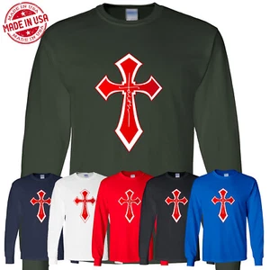 Faith Cross Long Sleeve T-Shirt Religious Christian Jesus Bible God Church Gift - Picture 1 of 8
